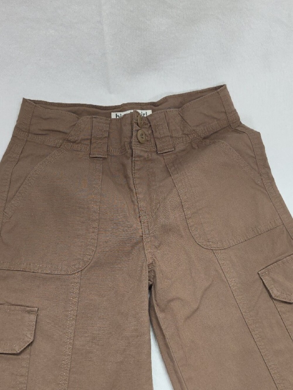 Girl's Super Cute Brown Cargo Pants with Button Flap Pockets - Picture 3 of 5